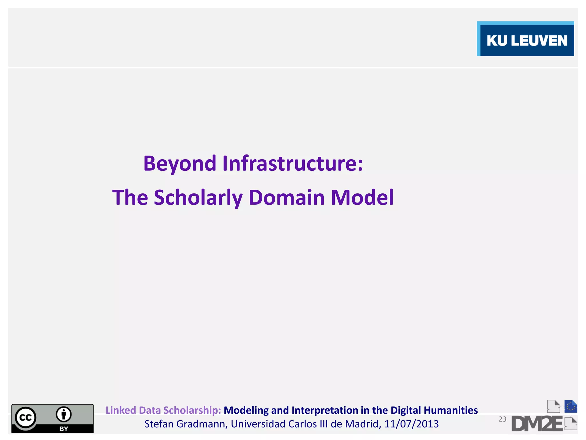 Linked Data Scholarship: Modeling and Interpretation in the Digital Humanities
Stefan Gradmann, Universidad Carlos III de Madrid, 11/07/2013
23
Beyond Infrastructure:
The Scholarly Domain Model
 