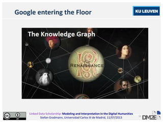 Linked Data Scholarship: Modeling and Interpretation in the Digital Humanities
Stefan Gradmann, Universidad Carlos III de Madrid, 11/07/2013
12
Google entering the Floor
 