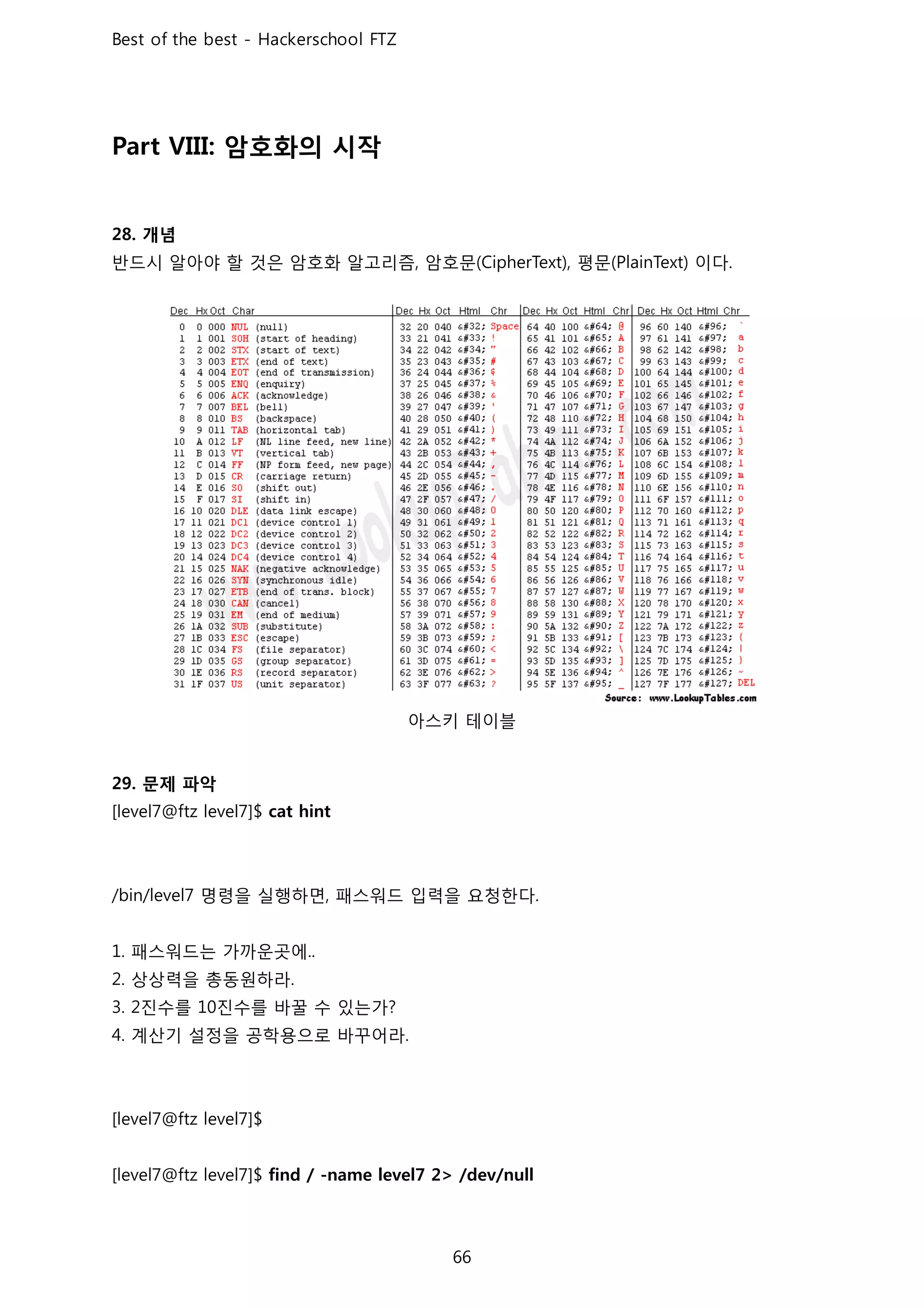 암호화의 시작
개념
반드시 알아야 할 것은 암호화 알고리즘 암호문 평문 이다
아스키 테이블
문제 파악
명령을 실행하면 패스워드 입력을 요청한다
패스워드는 가까운곳에
상상력을 총동원하라
진수를 진수를 바꿀 수 있는가
계산기 설정을 공학용으로 바꾸어라
 