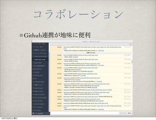 コラボレーション
Github連携が地味に便利
13年7月20日土曜日
 