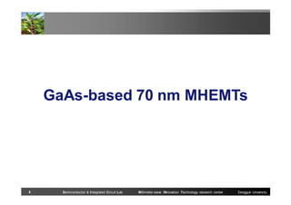 GaAs-based 70 nm MHEMTs

6

Semiconductor & Integrated Circuit Lab

Millimeter-wave INnovation Technology research center

Dongguk University

 