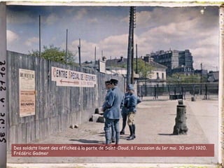 Des soldats lisant des affiches à la porte de Saint-Cloud, à l'occasion du 1er mai. 30 avril 1920.
Frédéric Gadmer
 