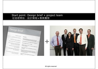 Start point: Design brief + project team
從這裡開始：設計簡報+專案團隊
+
All rights reserved
 