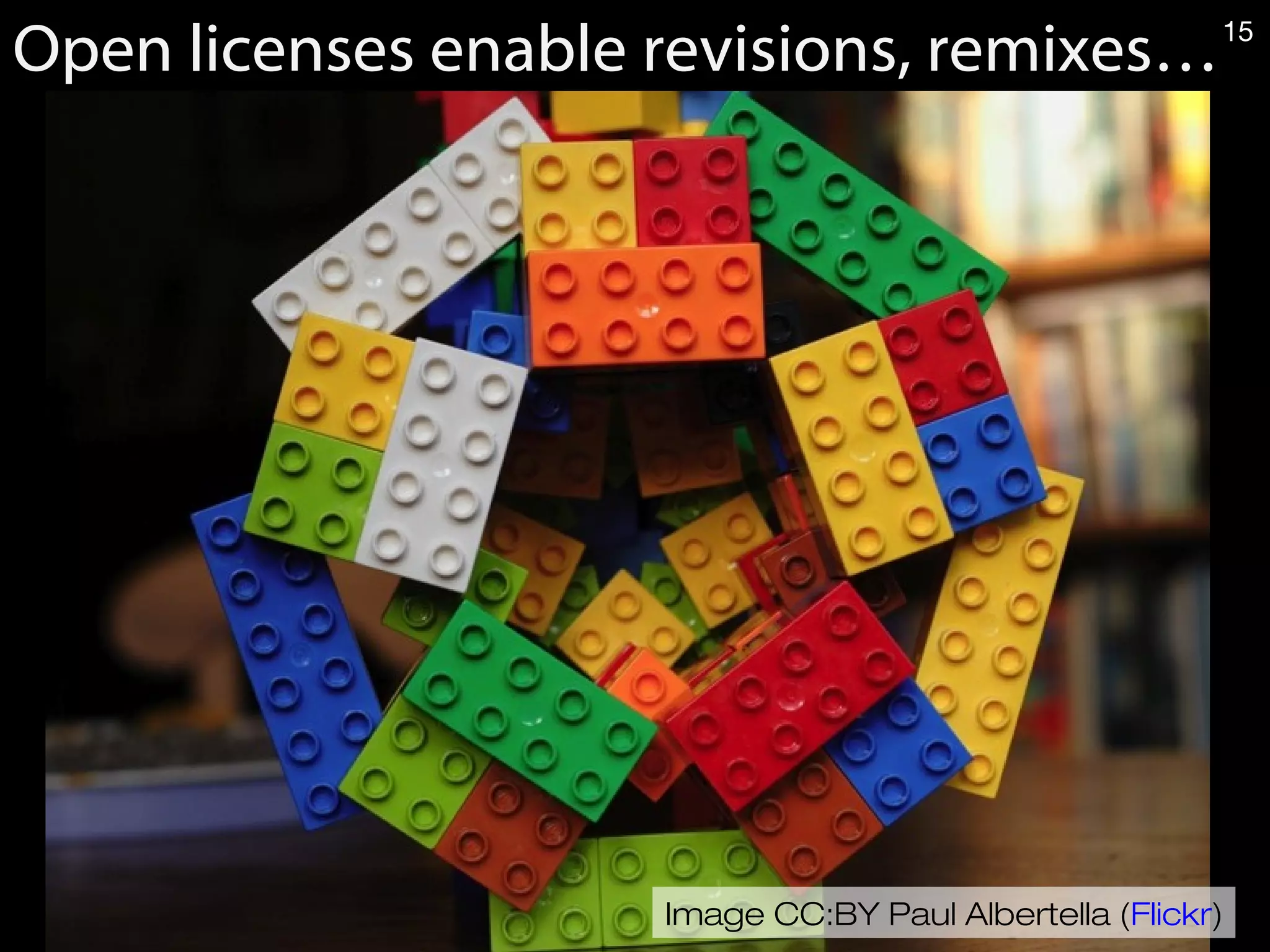 Image CC:BY Paul Albertella (Flickr)
Open licenses enable revisions, remixes…15
 
