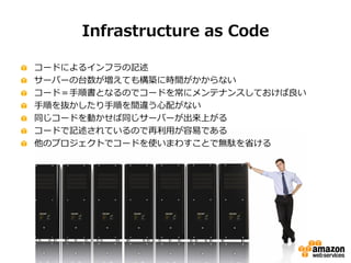 Infrastructure as Code
`ɤˤ륤եӛ
`Щ`̨Ƥ☋B˕rgʤ
`ɣ형ȤʤΤǥ`ɤ򳣤˥ƥʥ󥹤Ƥ
혤i혤g`䤬ʤ
ͬ`ɤӤͬ`Щ`Ϥ
`ɤӛƤΤäפǤ
ΥץȤǥ`ɤʹޤ魯Ȥǟojʡ
 