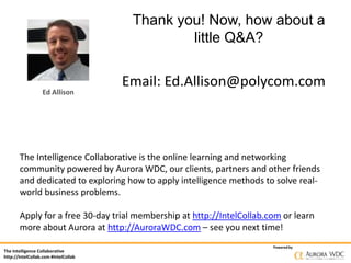 The Intelligence Collaborative
http://IntelCollab.com #IntelCollab
Poweredby
Ed Allison
Thank you! Now, how about a
little...