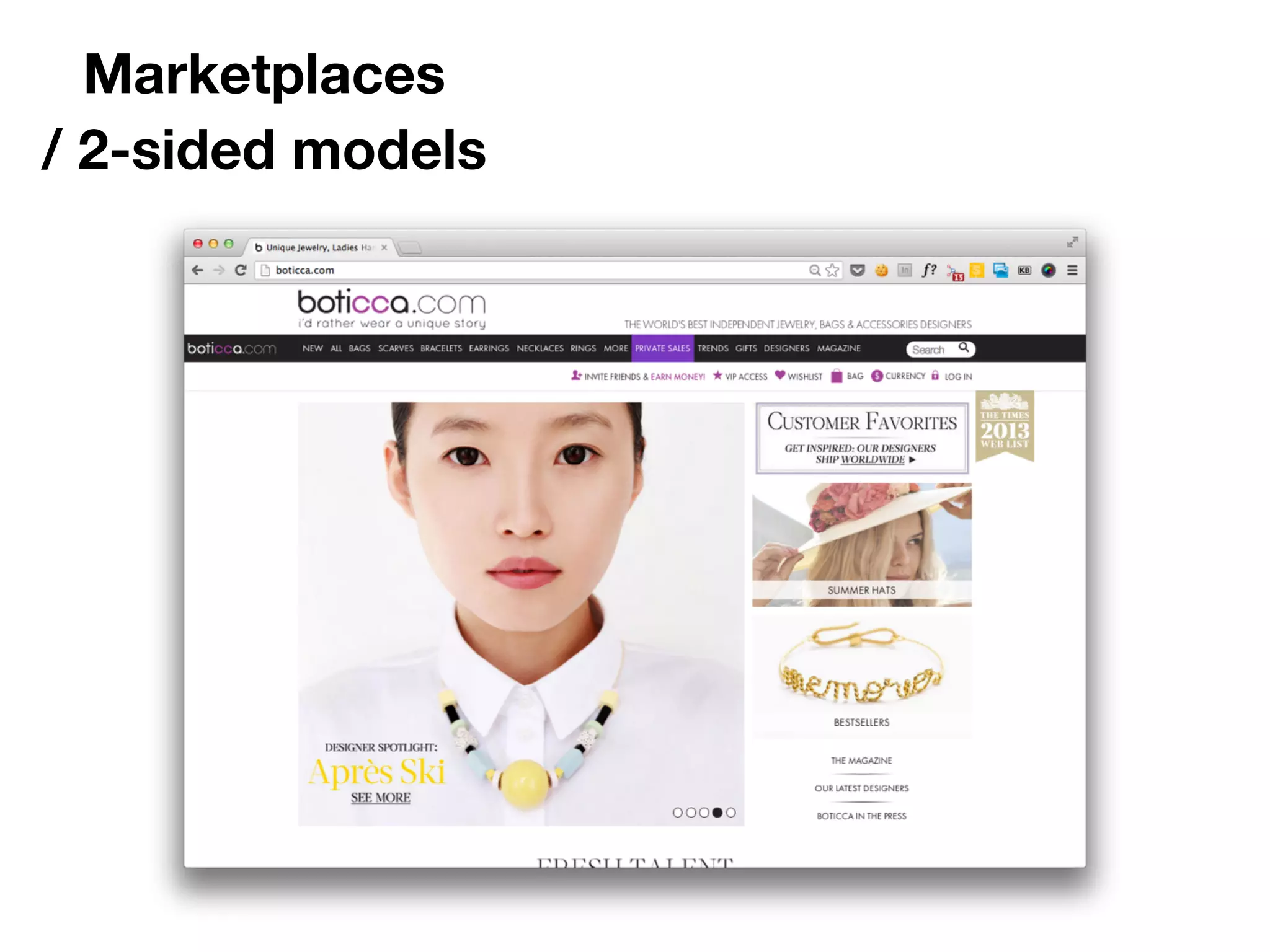 Marketplaces
/ 2-sided models
 