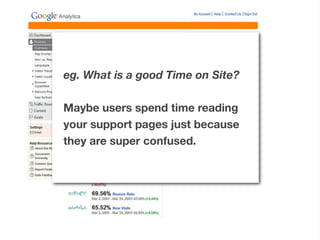 Google Analytics is meant for
Referral Optimization.
Where does trafﬁc come from?
Is this trafﬁc of value?
 
