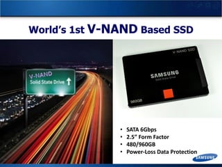 World’s 1st V-NAND Based SSD

•
•
•
•

SATA 6Gbps
2.5” Form Factor
480/960GB
Power-Loss Data Protection

 