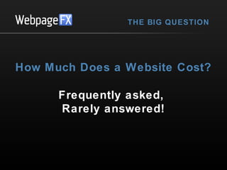 THE BIG QUESTION

How Much Does a Website Cost?
Frequently asked,
Rarely answered!

 