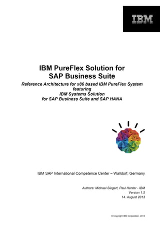 © Copyright IBM Corporation, 2013
IBM PureFlex Solution for
SAP Business Suite
Reference Architecture for x86 based IBM PureFlex System
featuring
IBM Systems Solution
for SAP Business Suite and SAP HANA
IBM SAP International Competence Center – Walldorf, Germany
Authors: Michael Siegert, Paul Henter - IBM
Version 1.5
14. August 2013
 