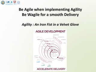 www.sygit.ch
Be Agile when implementing Agility
Be Wagile for a smooth Delivery
Agility : An Iron Fist in a Velvet Glove
 