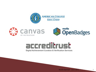 Digital Achievement Curation & Verification Services
Mozilla OpenCall 18/21/2013
 