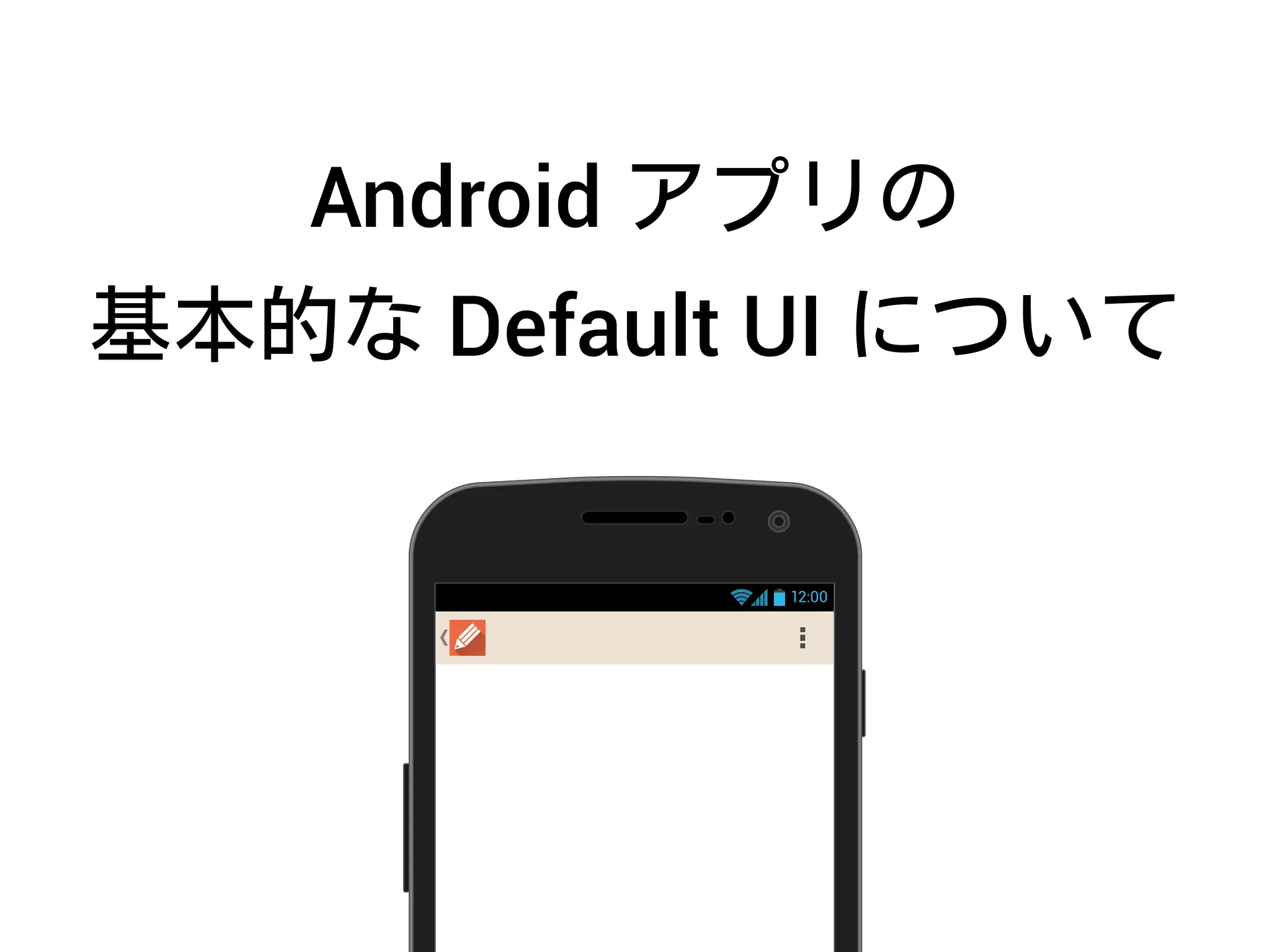 Android アプリの
基本的な Default UI について
12:00
 