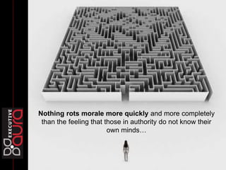 Nothing rots morale more quickly and more completely
than the feeling that those in authority do not know their
own minds…
 