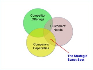 Competitor
Offerings
Customers’
Needs
Company’s
Capabilities
The Strategic
Sweet Spot
 