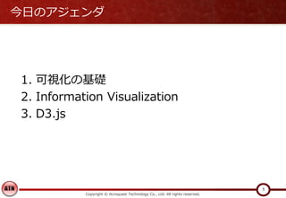 今日のアジェンダ
1. 可視化の基礎
2. Information Visualization
3. D3.js
Copyright © Acroquest Technology Co., Ltd. All rights reserved.
5
 