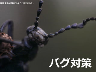 バグ対策
対策を主要な活動にしようと考えました。
 