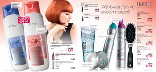 



 

ciało i włosy 103102 ciało i włosy
HairX Styling Heat Protection Lotion
Termoochronny balsam do stylizacji
włosów HairX
150 ml
153,33/l
21761 23,00
HairX Styling Gloss Booster Spray
Nabłyszczający lakier-spray do włosów
HairX
50 ml
400,00/l
20375 20,00
 24186 Szampon przeciwłupieżowy HairX
 20349 Ochronny szampon do włosów
farbowanych HairX
34,75/l 20,00
13,90
 HairX Styling
Ultimate Style Hairspray
Utrwalający lakier do włosów
HairX
200 ml
69,50/l
20374 20,00
13,90
 HairX Styling
Shape Cream Wax
Kremowy wosk do stylizacji
włosów HairX
75 ml
212,00/l
21758 23,00
15,90
 HairX Styling
Extreme Volume Mousse
Pianka do stylizacji włosów
HairX
200 ml
69,50/l
18872 20,00
13,90
 HairX Styling
Flex Style Hair Gel
Żel do stylizacji włosów
HairX
100 ml
99,00/l
18898 15,00
9,90
 HairX Cushion Brush
Szczotka z kuleczkami
Długość: 24,5 cm, szerokość:
6,3 cm
16181 20,00
13,90
Pomaga utrzymać
intensywność
koloru włosów
farbowanych
Super mocne utrwalenie
Modeluje i nadaje
kształt fryzurze
Dodaje włosom
mega objętości!
Ułóż stylową
fryzurę - na
mokrych lub
suchych włosach!
Pomaga zwalczać
łupież, nadaje
połysk i ułatwia
układanie włosów Nasza wiedza – Piękno dlaTwoich włosów
Każdy za
JUMBO
400 ml
Wystylizuj fryzurę
swoich marzeń!
Szampon 400 ml
HairX Detangling Comb
Grzebień
Długość: 22 cm, szerokość: 4 cm
16000 17,00
11,90
HairX Vent Brush
Szczotka do modelowania
włosów
Długość: 22,5 cm, szerokość:
4,3 cm
16184 20,00
13,90
 