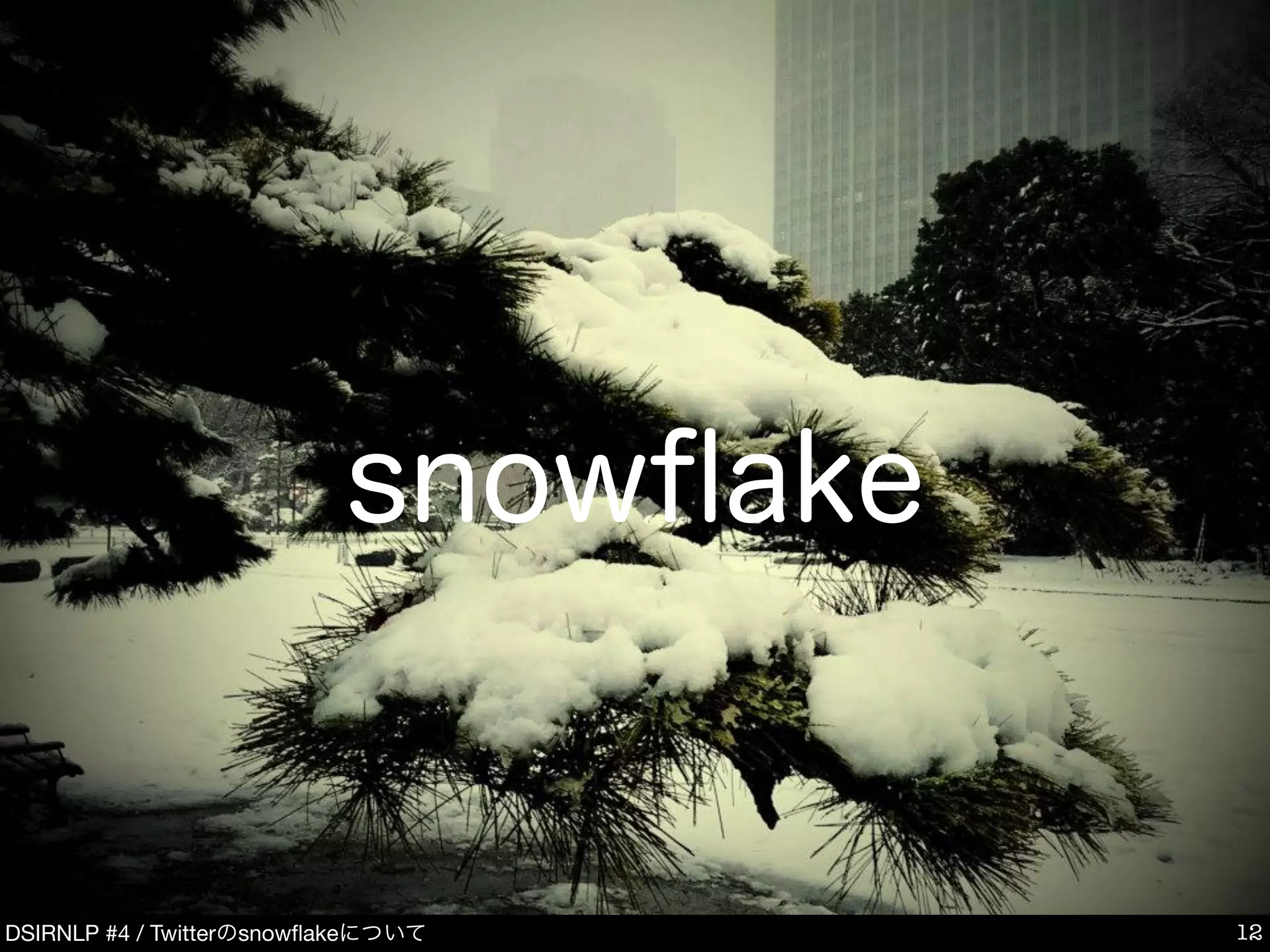 DSIRNLP #4 / Twitterのsnowﬂakeについて
snowﬂake
12
 