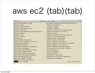 aws ec2 (tab)(tab)
13年9月4日水曜日
 