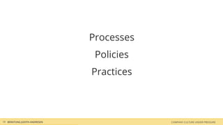 Processes
Policies
Practices
COMPANY CULTURE UNDER PRESSUREBERATUNG JUDITH ANDRESEN18
 