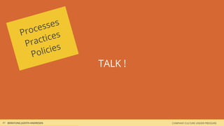 COMPANY CULTURE UNDER PRESSUREBERATUNG JUDITH ANDRESEN
TALK !
41
Processes
Practices
Policies
 