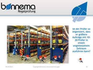 Ist der Prüfer so
organisiert, dass
er größere
Aufträge mit 10-
20 Prüfer in
einem
angemessenem
Zeitraum
ausführen kann?
06.09.2013 Copyright Bonnema Industrievertretungen 16
 