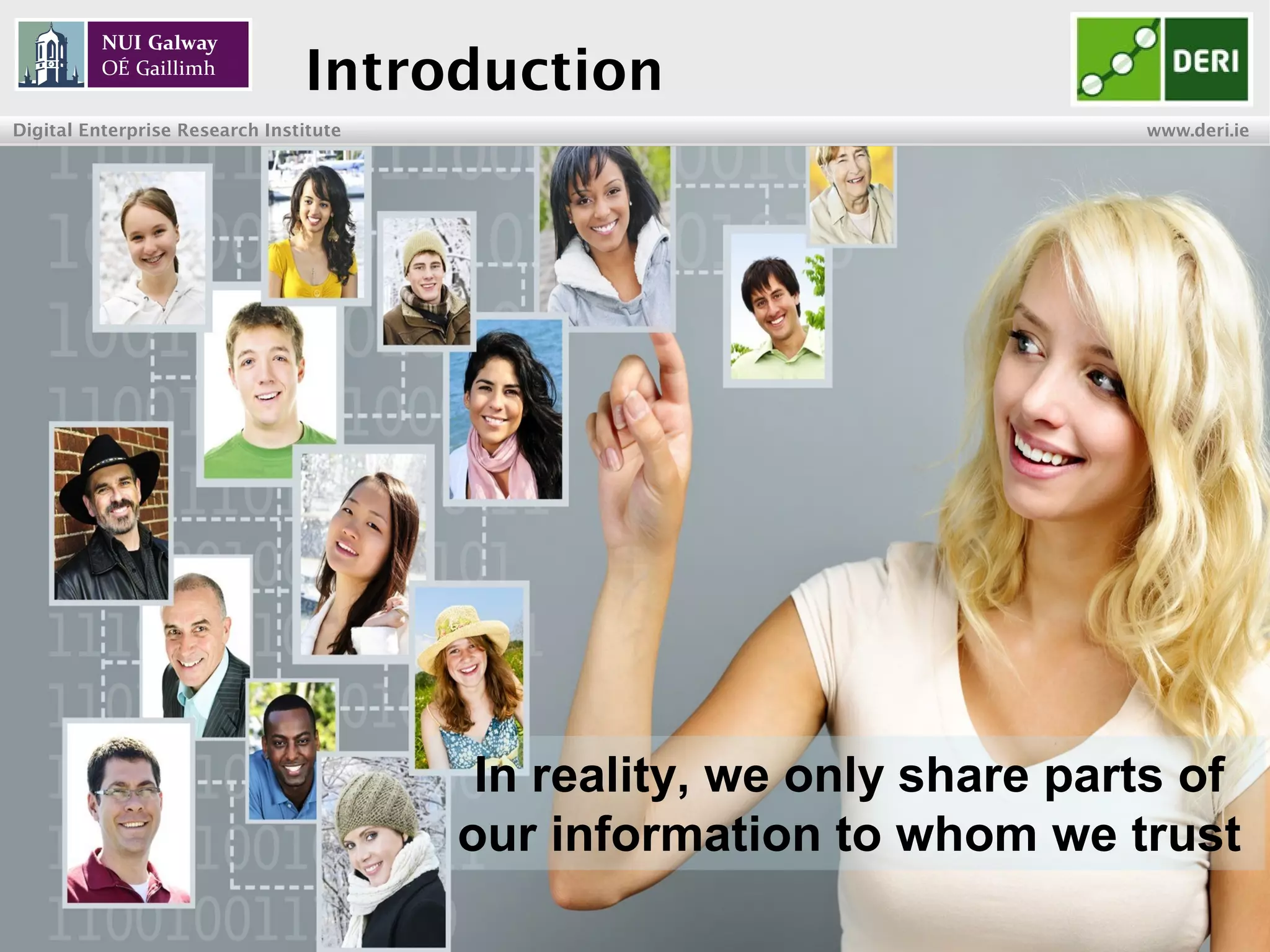 INSIGHT Centre for Data Analytics www.insight-centre.org
Semantic Web & Linked Data
Research Programme
Introduction
In reality, we only share parts of our
information with whomever we trust
 