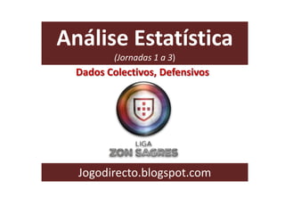 Análise Estatística
(Jornadas 1 a 3)
Jogodirecto.blogspot.com
Dados Colectivos, Defensivos
 