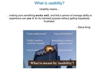 What is usability?
Usability means…
…making sure something works well, and that a person of average ability or
experience ...