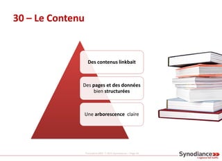 Formation SEO © 2013 Synodiance – Page 54
30 – Le Contenu
Des contenus linkbait
Des pages et des données
bien structurées
...