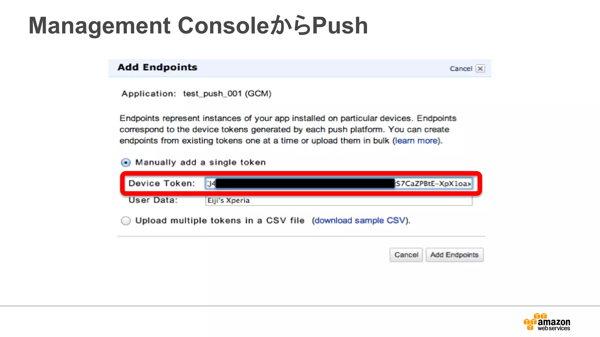 Management ConsoleからPush
 