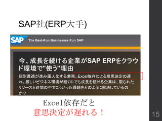 Excel依存だと
意思決定が遅れる！
SAP社(ERP大手)
15
 