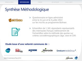 METHODOLOGIEINTRODUCTION LES MARQUESUSAGES CONCLUSION
Salon E-commerce Paris 2013
METHODOLOGIE
Etude issue d’une volonté c...