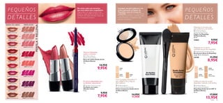 22867TrueCoral
22863NudeSuede
23056
Light
23057
Medium
23058
Dark
22907
Porcelain
22908
Fair Nude
22909
Olive Beige
22910
Natural Beige
22907
22910NaturalBeige
24038RealRed
23056 Light
24038 Real Red
24039 Dark Plum
24034 Nude Pink
24035 Perfect Pink
24037 Hot Coral
24036 Vibrant Pink
24033 Nude Beige
24040 Cream Chestnut
22864 Pink Nude
22865 Pure Berry
22866 Smoke Red
22868 Hot Pink
22870 Deep Plum
22869 Moroccan Pink
22871 Dark Berry
22863 Nude Suede
22867 True Coral
22872 Chocolate Brown






color 35
 Oriﬂame Beauty
Studio Artist Pressed Powder
Polvos Compactos Studio Artist
Oriﬂame Beauty
8 g.
14,95€
11,95€
Con Complejo IllumaFlair™
que reﬂeja la luz y deja tu
piel radiante
 Oriﬂame Beauty
Perfecting Face Primer
Fijador de Maquillaje
Oriﬂame Beauty
30 ml.
22862 9,95€
7,95€
 Oriﬂame Beauty
Studio Artist Foundation
Maquillaje Studio Artist SPF 15
Oriﬂame Beauty
30 ml.
17,00€
13,95€
Textura hidratante
suave y cremosa
8 colores disponibles que
se deslizan suavemente
Uniﬁca el tono de tu piel
dejándola radiante y sin brillos
Difumina la luz para una
piel uniforme y sin brillos
PERFILAYRELLENA
PERFILADORBARRA DE LABIOS
 Oriﬂame Beauty
Studio Artist Lipstick
Barra de Labios Studio Artist
Oriﬂame Beauty
4 g.
14,95€
9,95€
 Wonder Colour Lip Liner
Perﬁlador de Labios
Wonder Colour
0.3 g.
9,95€
7,95€
 Professional Foundation Brush
Brocha para Base de Maquillaje
Largo 18 cm. Accesorio.
24148 11,95€
8,95€
PEQUEÑOS
DETALLES
No existe nada más atractivo
que unos labios bien maquillados.
Elige tu Barra de Labios Studio Artist
favorita y luego perﬁla tus labios con un
Perﬁlador de LabiosWonder Colour de
tono semejante a la barra.
Consigue una piel uniforme y sin
brillos aplicando el Fijador de
Maquillaje antes de la base de
maquillaje. ¡Aplícalo con la Brocha de
Maquillaje suavemente y sentirás tu piel
sedosa mientras el maquillaje se ﬁja
durante más tiempo!
Deposita en tu piel la
cantidad exacta de maquillaje
PEQUEÑOS
DETALLES
 