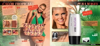 




46 47
“Los accesorios son
la mejor opción
para trasladar las
tendencias de moda
a tu look.¡Hazte
con ellos!”
EN EL
INTERIOR:
Cierre de presión,
compartimento de
monedas y tarjetas
de crédito.
VIAJE AL PARAÍSO
En vacaciones, tanto si cruzas el
charco como si te quedas en casa,
¡un poco de inspiración exótica
siempre viene bien! Haz las maletas
y escápate al paraíso conVery Me.
POR ORIFLAME
Ghadeh,Desarrollo
de Accesorios de Moda
 Isla Bag
Maxi-Bolso Isla
Espacioso maxi-bolso de poliéster con doble asa
de imitación piel. Cierre de cremallera y bolsillos
interiores. Tamaño: 38 x 13.5 x 31 cm. Accesorio.
26985 21,00€
14,95€
 Isla Purse
Cartera Isla
Cartera-monedero de imitación piel con
estampado tropical y detalles en poliéster.
Cierre de presión, compartimento para
monedas y tarjetas de crédito.
Tamaño: 13.5 x 9.5 cm. Accesorio.
26987 12,00€
7,95€
 Isla Mirror
Espejo Isla
Espejo compacto con tapa plegable.
Poliéster. Tamaño: 7 x 6.5 cm. Accesorio.
26988 7,00€
4,95€
CALOR TROPICAL PURA MAGIA
“Llévala sóla,para un acabado
natural,mate y sin brillos o bajo
tu maquillaje para prolongar su
duración.”
¡NUEVO!
Very Me Prep Me Perfect
Base de Maquillaje Preparadora Very Me
¡El primer paso de un maquillaje perfecto!
Fórmula cremosa que se funde con tu piel,
matiﬁcándola y reduciendo los poros.
Llévala sóla o bajo tu maquillaje para
prolongar su duración. 30 ml.
26545 9,95€
6,95€
MEJORACABADO
DEL MAQUILLAJE
POROS MENOSVISIBLES
MATIFICAY REDUCE BRILLOS
CONSEJO DE BELLEZA:
¡UN PRODUCTO
MUYVERSÁTIL!
La modelo lleva: Máscara de Pestañas
Click 20435 Black / Sombra de Ojos
Lovebrids 21656 Blue Kiss / Barra de
Labios Lipmanía 21256 Flirty Pink.
CALOR TROPICALCALOR TROPICALCALOR TROPICAL
EXISTENCIAS LIMITADAS¡NUEVO!
Frédérique,
Desarrollo de
Productos de Belleza
 