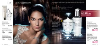 




cuidado facial 9392 cuidado facial
 Diamond Cellular
Anti-Ageing Cream
Crema Anti-Envejecimiento
Diamond Cellular
Esta magníﬁca crema actúa sobre los
signos visibles del envejecimiento para
revelar una piel radiante que desafía el
paso del tiempo. Usar día y/o noche.
50 ml.
13659 39,00€
28,95€
 Diamond Cellular
Micellar Solution Cleanser
Solución Micelar
Diamond Cellular
Una lujosa y exclusiva solución
limpiadora 3 en 1 que limpia, toniﬁca
y desmaquilla con Elixir de Diamante
Blanco™. Su textura aporta frescura
y limpieza al instante. No necesita
aclarar. 200 ml.
21339 21,00€
16,95€
 Diamond Cellular
Multi-Perfection Eye Treatment
Contorno de Ojos Multi-
Perfection Diamond Cellular
15 ml.
22419 27,00€
 Diamond Cellular
Night Restorative Treatment
Tratamiento Restaurador
de Noche Diamond Cellular
30 ml.
18437 39,00€
 Diamond Cellular
Illuminating Exfoliator
Exfoliante Iluminador
Diamond Cellular
150 ml.
24199 19,00€
Una poderosa combinación
de activos exclusiva de
Diamond Cellular.
AUTÉNTICO POLVO
DE DIAMANTE
Lo último en cuidado facial,
revelar la luminosidad de la
piel desde el interior.
EXTRACTO DE TRUFA
BLANCA DEL SUR DE
FRANCIA
Máximos beneﬁcios hidratantes
y antioxidantes para tu piel.
EL PODER ANTIENVEJECIMIENTO DEL DIAMANTE
Restaura la belleza de una piel que no tiene edad*:
*Test de consumo
• Protección celular
• Complexión radiante
• Reducción visible de arrugas
• Efecto tensor
• Uniﬁca el tono de la piel
• Hidratación intensa
Para todo
tipo de pieles
+40
PIDE LA SOLUCIÓN MICELAR POR SÓLO
6€ ¡70% dto!
COMPRANDO LA CREMA
ANTI-ENVEJECIMIENTO
 