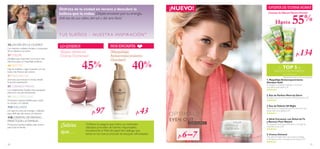 1110
¡TU TOP 5DE
PRODUCTOS FAVORITOS!
www.oriﬂame.es
¿Sabías
que…
¡NUEVO!
EVEN OUT
CON RUMEX
EN ESTE CATÁLOGO:
TUS SUEÑOS – NUESTR A INSPIR ACIÓN™
NOS ENCANTALO QUIERO!
¡OFERTA DE ÚLTIMA HORA!!
12 ¡UN DÍA EN LA CIUDAD!
Los mejores cuidados faciales y corporales
de la mañana a la noche.
31 COLOR
¡Detalles que importan! Los trucos más
efectivos para un maquillaje perfecto.
46VERY ME
Haz las maletas y viaja al paraíso con los
looks más frescos del verano.
57 FRAGANCIAS
¡Esencias que evocan el verano desde
la primera aplicación!
85 CUIDADO FACIAL
Los tratamientos faciales más avanzados
para lucir una piel sensacional.
99 ASEO PERSONAL
Productos imprescindibles para cuidar
tu cuerpo y tu cabello.
112 WELLNESS
¡Un aporte extra de energía y vitalidad
para disfrutar del verano al máximo!
118 ¡OFERTAS DEVERANO
PARATODA LA FAMILIA!
Productos imprescindibles este verano
para toda la familia.
Disfruta de la ciudad en verano y descubre la
belleza que la rodea.¡Déjate envolver por su energía,
disfruta de sus calles, del sol y del aire libre!
Oriﬂame te asegura que todos sus materiales
utilizados proceden de fuentes responsables.
Actualmente el 96% del papel del catálogo que
tienes en tus manos procede de bosques reforestados.
¡Súper oferta en
Crema Universal!
45%
¡Maquillaje
Antienvejecimiento
Giordani!
40%
Cremas de Manos Nature Secrets
Hasta 55%
1.MaquillajeAntienvejecimiento
Giordani Gold
¡Consigue un acabado radiante y luminoso
con efecto anti-edad! p.45
2.Eau de Parfum More by Demi
Envuelve tu piel con el aroma de Hollywood. p. 59
3.Eau deToilette S8 Night
Disfruta de su inesperado aroma masculino que
desprende sensualidad. p. 81
4.Stick Corrector con Árbol deTé
y Romero Pure Nature
Un pequeño stick que trata, borra y corrige las
imperfecciones. p. 87
5.Crema Univeral
Una solución legendaria que suaviza, protege
e hidrata las zonas más ásperas de la piel. p. 97
*Resultados basados en valoraciones globales.
p.97 p.43
p.6–7
p.134
 