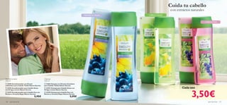 





126 aseo personal aseo personal 127
250 ml
Acondicionador
250 ml
Champú
3,50€
Cada uno
Cuida tu cabello
con extractos naturales
CABELLO FINO
PROTEGE EL COLOR CABELLO GRASO
 22606 Acondicionador con Girasol
y Arándano para Cabello Teñido Nature Secrets
 22702 Acondicionador para Cabello Graso
con Ortiga y Limón Nature Secrets
 23279 Acondicionador para Cabello Fino con
Romero y Grosella Negra Nature Secrets
5,95€
 21866 Champú con Girasol y Arándano
para Cabello Teñido Nature Secrets
 22701 Champú para Cabello Graso con
Ortiga y Limón Nature Secrets
 23278 Champú para Cabello Fino con
Romero y Grosella Negra Nature Secrets
5,95€
 