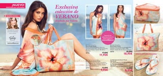 



14 complementos complementos 15
ALERTA MODA
¡NUEVO!
EXISTENCIAS LIMITADAS
Descubre las
diferentes formas de
llevar el pareo en
www.oriﬂame.es
Chanclas en 2 tallas disponibles
 Exotic Flower Cooling Bag
Bolsa-Nevera Exotic Flower
Preciosa mini-nevera con interior de plástico
que protege del calor y mantiene la frescura de
tus cremas o tus bebidas. Poliéster. Tamaño:
20.5 x 12 x 10 cm. Accesorio.
26712 13,00€
9,95€
 Exotic Flower Bag
Bolso Exotic Flower
Espacioso bolso de playa con estampado ﬂoral
diseñado en exclusiva por Valerie. 100%
Poliéster. Tamaño: 40 x 35 x 15 cm. Accesorio.
26724 28,00€
18,95€
 Exotic Flower Pareo
Pareo Exotic Flower
Exclusivo pareo diseñado por Valerie con
estampado exótico ﬂoral. ¡Llévalo de mil formas
diferentes! Poliéster. Tamaño: 180 x 80 cm.
Accesorio.
26726 17,00€
11,95€
”Los colores de la puesta
de sol son mis favoritos
para el verano”
Más consejos de moda deValerie en
www.oriﬂame.es
Diseñadora
 27322 Chanclas Exotic Flower
Talla 38–39
Talla: 38/39 (largo de la suela: 25 cm). Accesorio.
 27323 Chanclas Exotic Flower
Talla 40–41
Talla: 40/41 (largo de la suela: 27 cm). Accesorio.
14,00€
8,95€
Exclusiva
colección de
VERANO
diseñada por Valerie
 