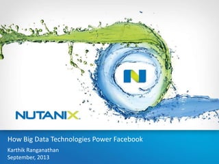 1
Kannan Muthukkaruppan & Karthik Ranganathan
Jun/20/2013
How Big Data Technologies
Power Facebook
How Big Data Technologies Power Facebook
Karthik Ranganathan
September, 2013
 