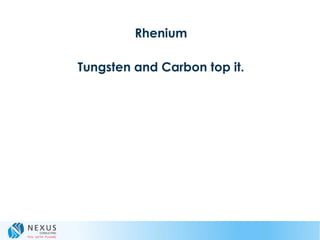 Rhenium
Tungsten and Carbon top it.
 