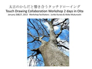 太古のからだと響き合うタッチドローイング
Touch Drawing Collaboration Workshop 2 days in Oita
 January 26&27, 2013 Workshop facilitators: Junko Kurata & Akiko Mukunashi
 