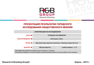 МЕТОД
ВЫБОРКА 400 респондентов ошибка выборки 3,2%
ГОРОДСКОЕ ИССЛЕДОВАНИЕ
Массовый опрос взрослого населения г. Николаев с...