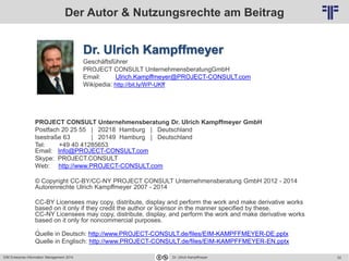 © PROJECT CONSULT Unternehmensberatung Dr. Ulrich Kampffmeyer GmbH 2011 / Autorenrecht: <Vorname Nachname> Nov-16 / Quelle...