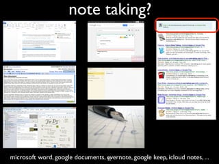 note taking?
microsoft word, google documents, evernote, google keep, icloud notes, ...22
 
