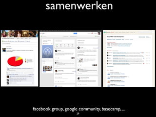 samenwerken
facebook group, google community, basecamp, ...
29
 