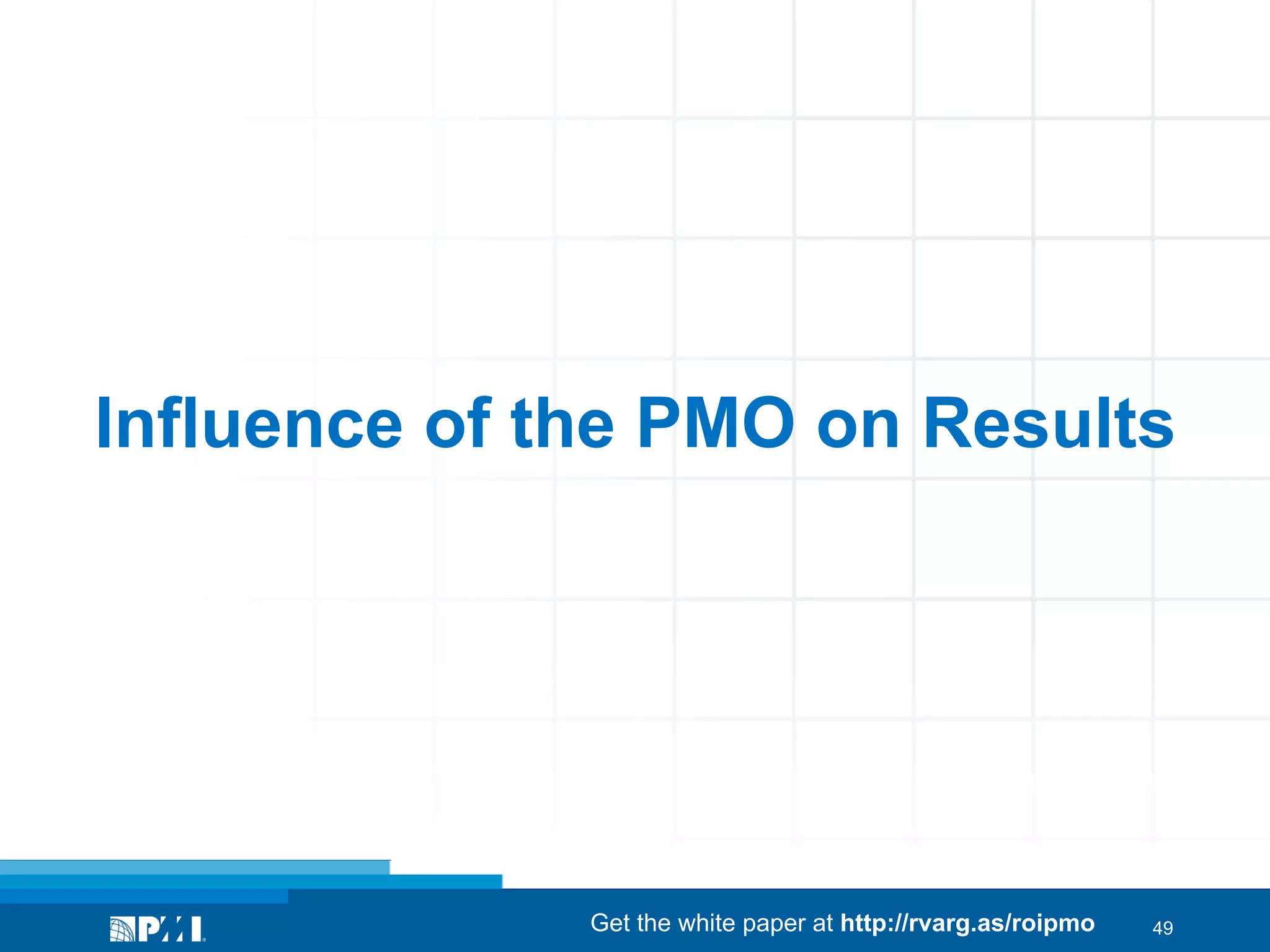 Influence of the PMO on Results

Get the white paper at http://rvarg.as/roipmo

49

 