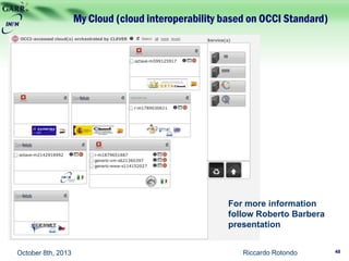 My Cloud (cloud interoperability based on OCCI Standard)
Riccardo Rotondo 48October 8th, 2013
For more information
follow Roberto Barbera
presentation
 